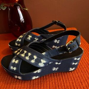 J. Crew denim Navy Patterned Wedge Sandals